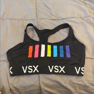 VSX Black Sports Bra with Colorful Stripes